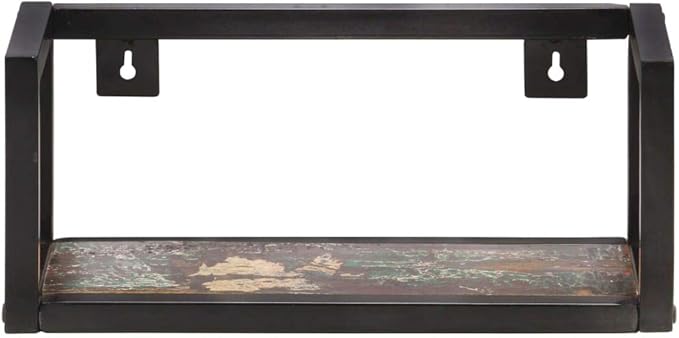 Wall Shelf Set of 2, Rustic Reclaimed Wood Floating Shelves with Industrial Metal Brackets, 15.7 Inch Decorative Storage Ledges for Bedroom, Living Room, Bathroom