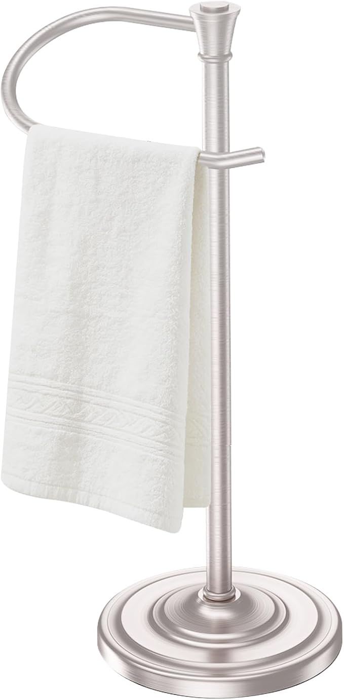 Nickel Bath Hand Towel Holder Stand,Stainless Steel 16 Inch Free Standing Towel Rack,Heavy Weight Towel Bar for Bathroom Vanity Countertop &Kitchen