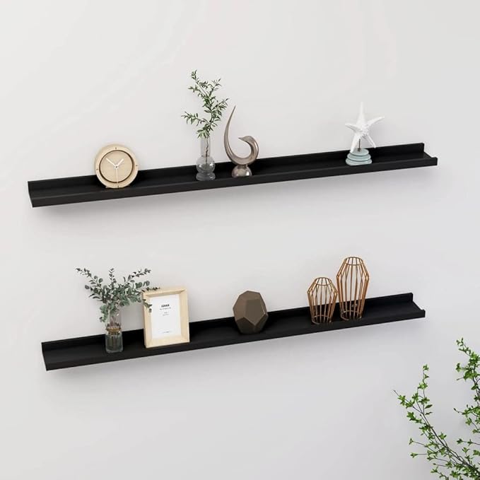 Black Wall Shelves 2 Pack 39.4 Inch Floating for Living Room Bedroom Decor, Heavy Duty MDF Storage Shelves for Books Plants Display, Easy Mount Shelving Unit with 11lb Load Capacity Each