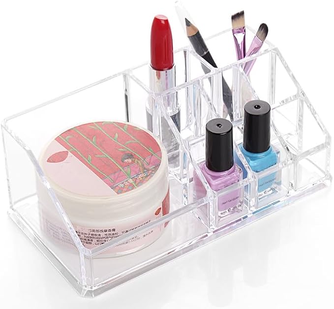 Kamay's 9 Compartments Small Multifunction Transparent Acrylic Desktop Cosmetic Display Stand Case For Lipstick Makeup Brush Nail polish Essential oil