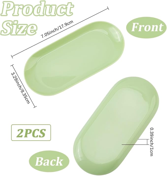 CRASPIRE 2Pcs Manicure Tool Trays Plastic Nail Tray 7" x 3.3" Green Nails Art Tools Storage Display Jewelry Rhinestone Organizer Small Plate Dish for Manicures Decoration Makeup Cosmetics Accessory