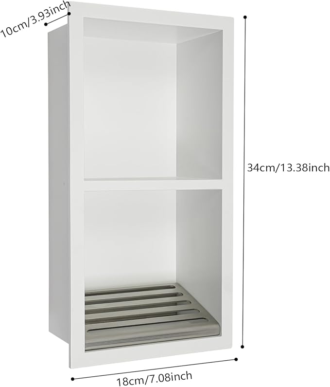 Hollow Furnishings, Stainless Steel Recessed Storage Cabinet for Bathroom - Space-Saving Wall-Mounted Design, Rust-Resistant, Easy Install (White, 34x18x10cm)