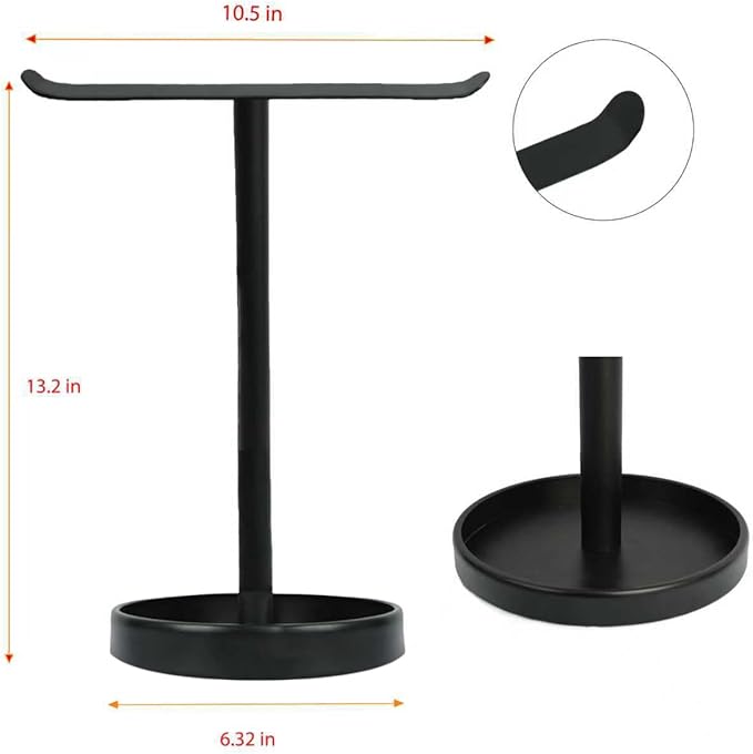 T-Shape Bath Hand Towel Holder Stand, Free Standing Hand Towel Rack with Storage Tray, for Bathroom Kitchen Countertop, Matte Black