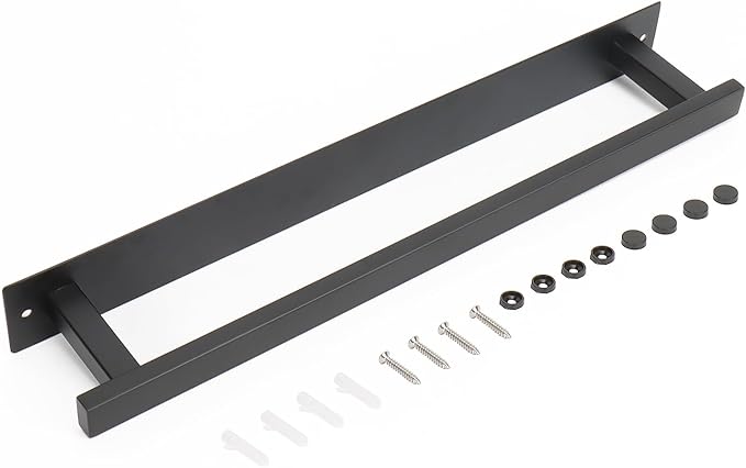 Self Adhesive Towel Bar, 16 Inch Square Towel Racks for Bathroom Wall Mounted SUS304 Stainless Steel Towel Hanger for Kitchen, No Drill or Screw-Mounted Towel Holder (Matte Black)