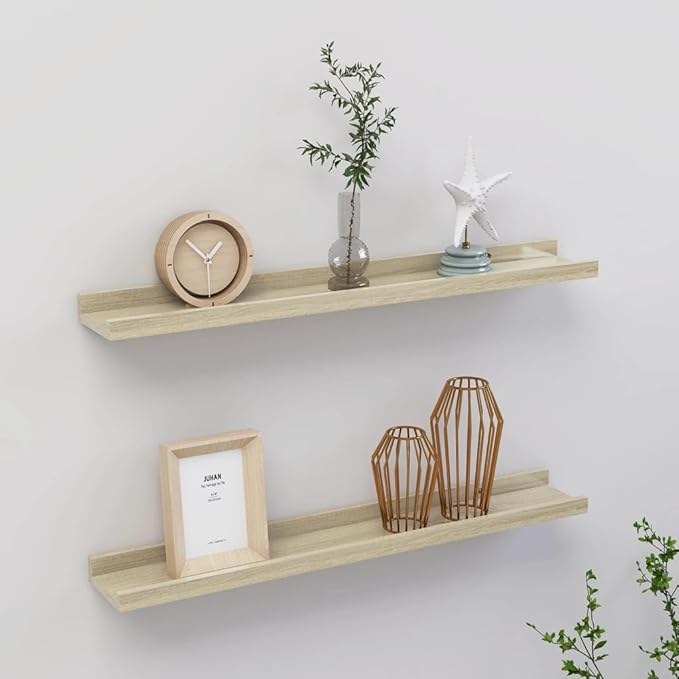 Sonoma Oak Wall Shelves 2 Pack 23.6 Inch Floating for Living Room Bedroom Bathroom Storage Display with 11lb Load Capacity Easy Installation MDF Wood Shelves
