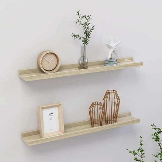 Sonoma Oak Wall Shelves 2 Pack 23.6 Inch Floating for Living Room Bedroom Bathroom Storage Display with 11lb Load Capacity Easy Installation MDF Wood Shelves