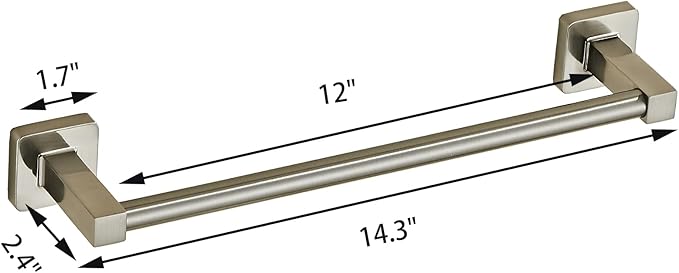 Bathroom Wall Mounted Towel Rack,12 Inch Brushed Nickel Towel Bar with Stainless Rack and Hand Towel Holder, Shower and Bath Towel Racks for Bathroom Wall(Total Length 14-Inch)