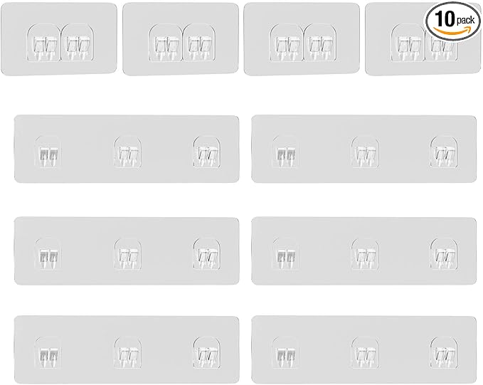 Lsnisni 10 Pack Shower Caddy Adhesive Replacement, Shower Adhesive Strips, Strong Adhesive Hooks, Waterproof Sticker, No Drilling, for Bathroom Shelf and Kitchen Racks