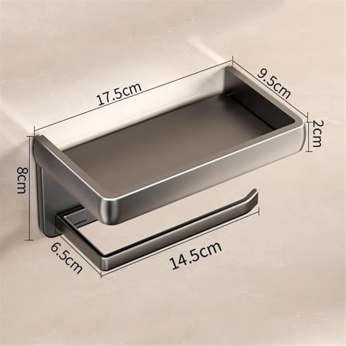 Bathroom Shelf, Toilet Paper Holder, Wall Mount Toilet Tissue Roll Holder with Shelf, Adhesive Modern Aluminum Tissue Roll Holder for Bathroom,Wall Shelves for Bathroom