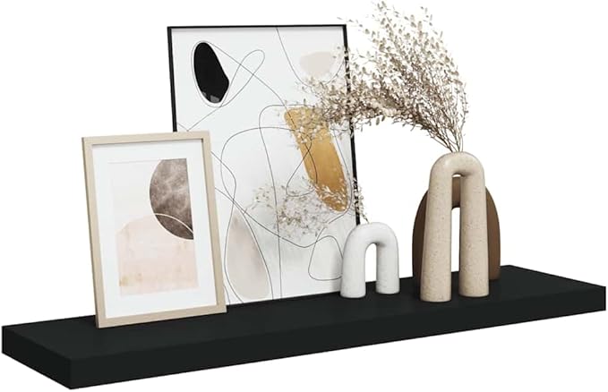 Floating Wall Shelf 35.4 Inch, Matte Black Decorative Honeycomb MDF Storage Display Ledge for Living Room Bedroom Office, Minimalist Invisible Mount Shelves