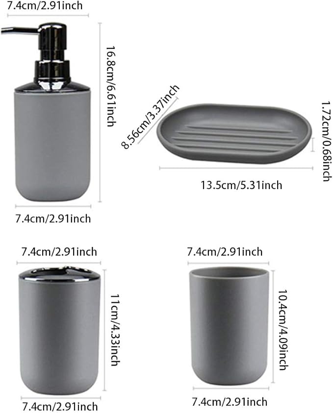 4pcs Bathroom Accessories Set, Toothbrush Holder Tooth Mug Soap Dish Liquid Bottle Bathroom Set Shower Countertop Vanity Organizer(Black)