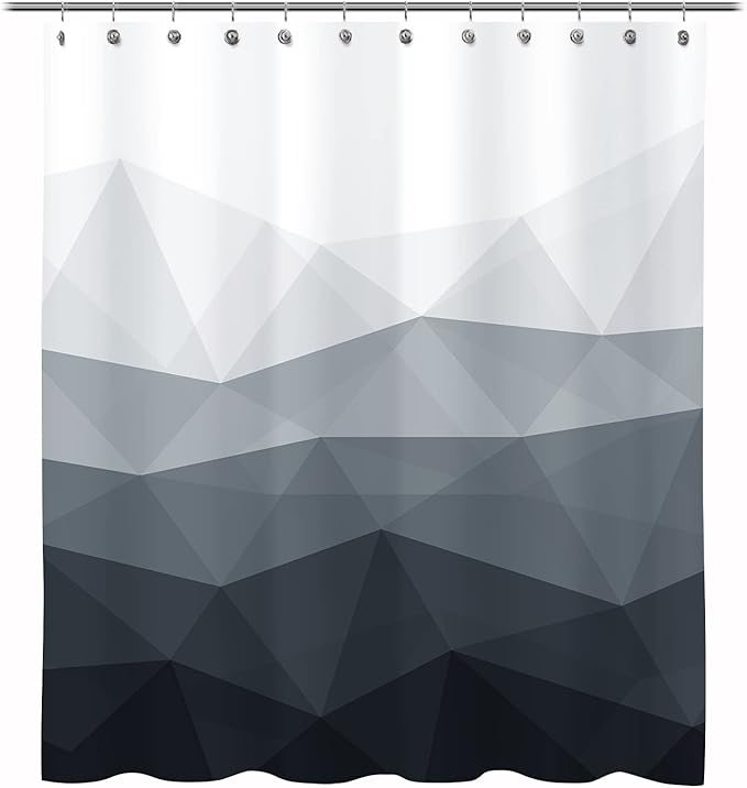 Sunlit Designer Extra Long Shower Curtain, Popular Shower Curtain, Ombre Cool Gray Fabric Shower Curtains for Bathroom Decor, Contemporary Bathroom Curtains