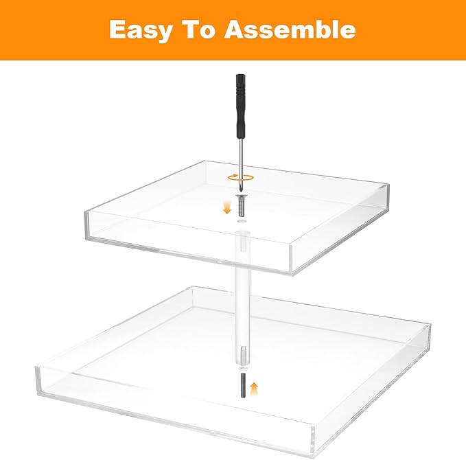 2-Tier Acrylic Perfume Organizer Clear Cosmetic Storage Tray for Dresser & Countertop Sturdy Perfume Display Stand with Non-Slip Base, Multi-Purpose Makeup Jewelry Holder