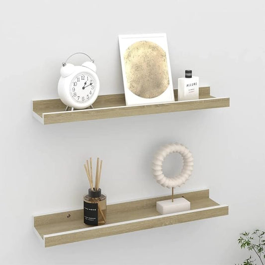 Wall Shelves 2 Pack White and Sonoma Oak Floating Shelves 15.7x3.5x1.2 Inches for Living Room Bedroom Bathroom Storage Display Organizer