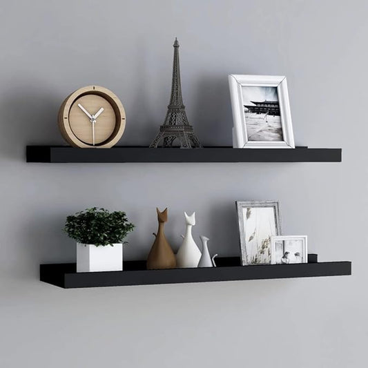 Picture Frame Ledge Shelves 2 Pack Black Wall Mounted Display Shelves for Photo Frames Decorations 31.5 inch MDF Board with Front Edge Protection