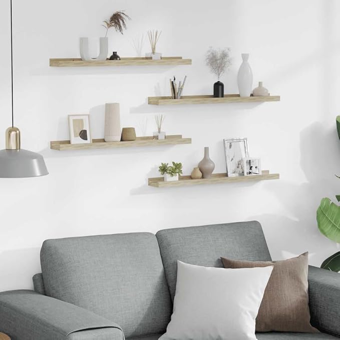 Wall Shelves Set of 4, Floating for Wall Decor, Sonoma Oak Finish MDF Wood 23.6 Inch, Modern Display Shelves for Living Room, Bedroom, Bathroom, Easy to Install, Holds 11 lbs Each