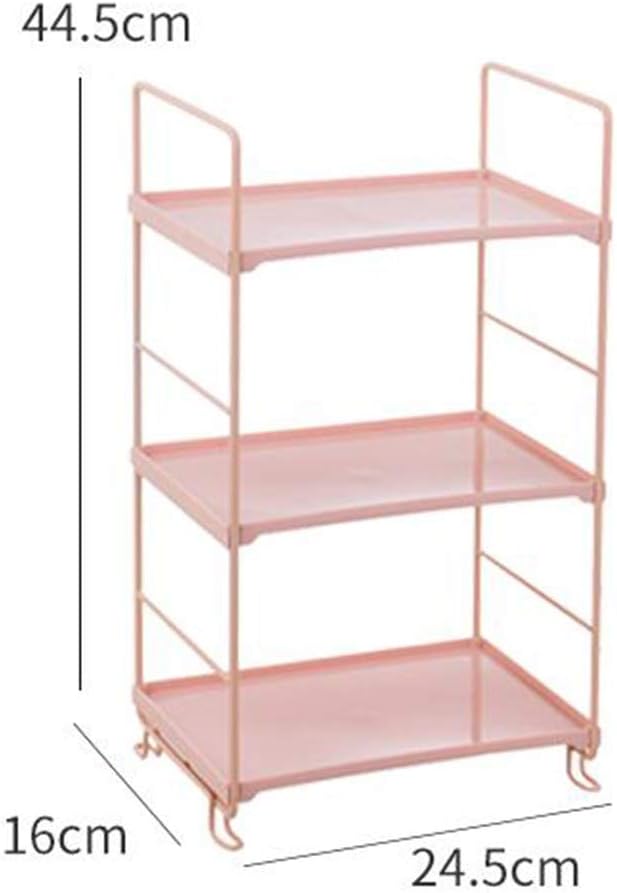 WFF Corner Storage Rack, 3 Levels Open-Save Space-Multi-Purpose Household Organizer Suitable for Bathroom, Office, Bedroom, Living Room (Color : Pink, Size : Rectangle)