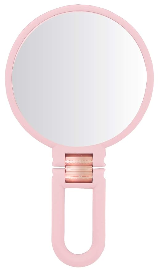 Soft Touch Handheld Mirror, 10x Magnification - Blush & Rose Gold