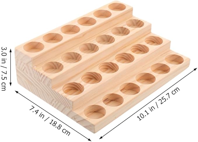 Healifty Wooden Essential Oil Organizer Rack 24 Slots Bottle Display Stand for 30Ml Dropper Bottles Perfume Nail Polish Storage Desktop Organizer