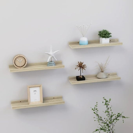 Wall Shelves 4 Pack Sonoma Oak Floating Shelves 15.7x3.5x1.2 Inches for Living Room Bedroom Kitchen Storage Display Organizer with Easy Installation