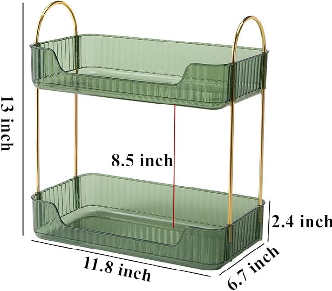 CESTATIVO Bathroom Organizer Countertop, Vanity Trays for Bathroom, Skincare Makeup Shelf, Organizer, Counter Shelf Cosmetics, Toiletries, Lotions, Perfumes (2 Tiers, Green)