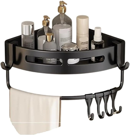 Triangular Wall-Mounted Shelf for Bathroom Or Toilet Area Rectangle Additional Balcony Storage Space for Small Bathrooms(Black,Semicircle_1PCS with Bars)