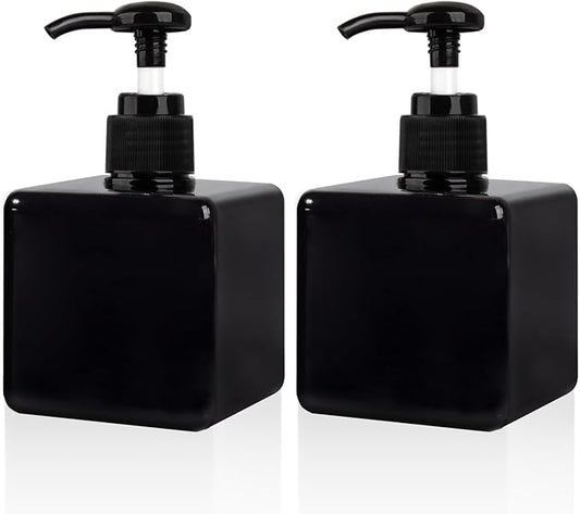Hand Soap Dispenser, Plastic Pump Bottles, Refillable Empty Lotion Dispenser Liquid Container for Bathroom Kitchen College Dorm, 8.5 oz 2 Pack Black