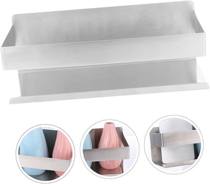 Holibanna Multifunctional Wall-Mounted Storage Rack Punch-Free Stainless Steel Kitchen and Bathroom Shelf Adjustable Metal Shelf for Home Organization