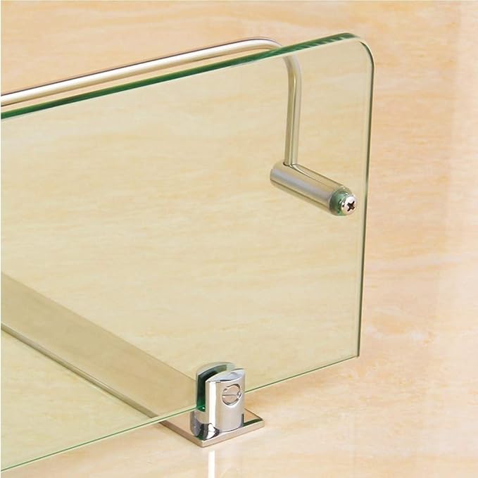 Tempered Glass Shelf Bathroom Shelves with Rail Wall Mounted Stainless Steel Punch Installation 250mm