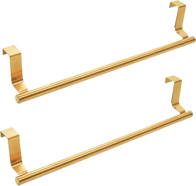 2 Pack Gold Towel Holder, 14 Inch Stainless Steel Towel Holders, Kitchen Towel Rack, Over Cabinet Door Towel Bar, Suitable for Universal Installation in Kitchens and Bathrooms(Large)