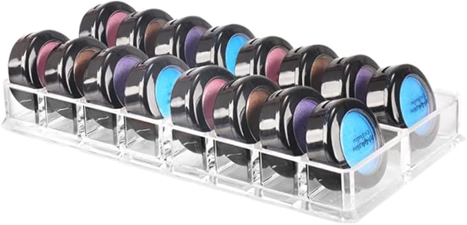 Acrylic Eyeshadow Makeup Organizer 16 Space Cosmetic Storage Container Clean Makeup Organizing Tray For Bronzer, Highlighter,Powder,Blush Cosmetic Organisers