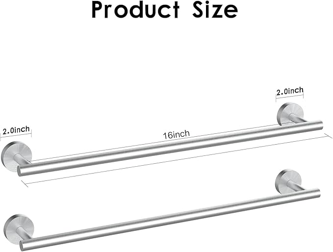 Newfun 16 Inch Brushed Nickel Bathroom Towel Bar, 2Pcs Towel Racks for Bathroom Rod Classic SUS304 Stainless Steel Bathroom Towel Holder Wall Mounted