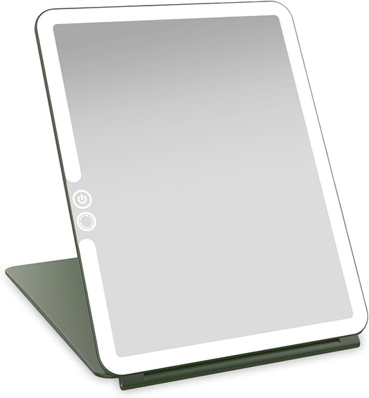 LUNA London Eclipse LED Lighted Travel Vanity Makeup Mirror | 3 Colour Light, Compact, Portable, Lighted, Rechargeable, Illuminated Mirror | Perfect for Travel, Makeup & Beauty Needs | Forest Green