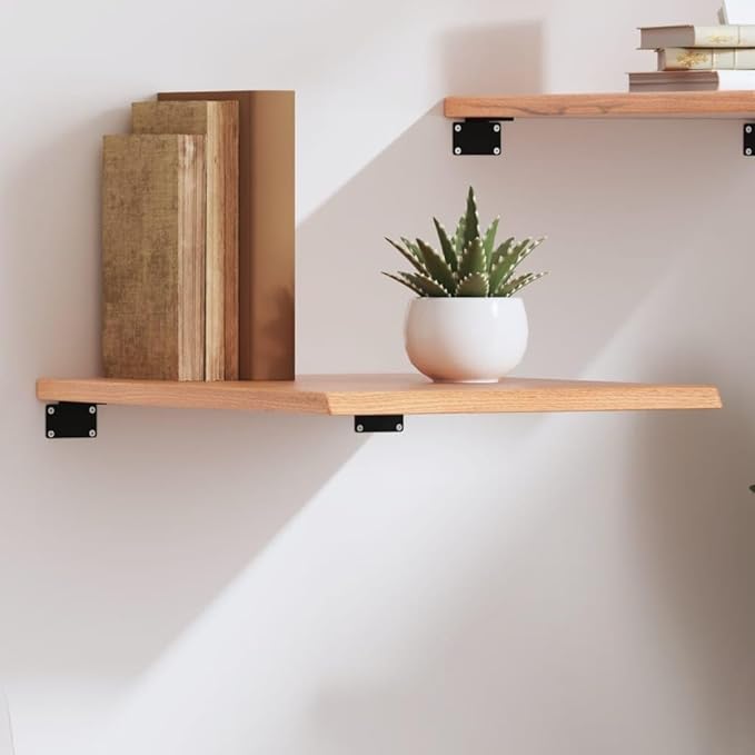 Solid Oak Floating Wall Shelf, 23.6-Inch Rectangular Wood Display Ledge for Living Room, Kitchen, and Home Decor, Heavy Duty Rustic Storage Organizer