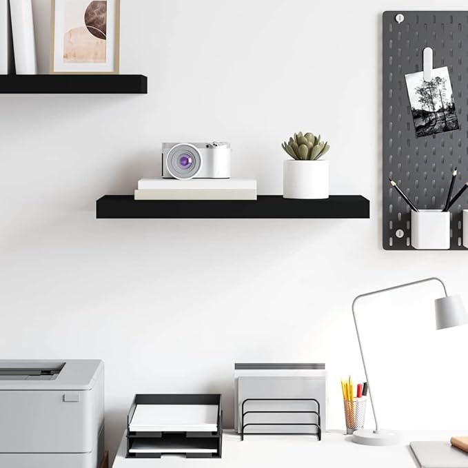 Floating Wall Shelf Black 23.6x9.3 Inches Modern Invisible Mounting Display Rack for Living Room Decor, Books, Collectibles, Awards, Durable MDF and Metal Frame