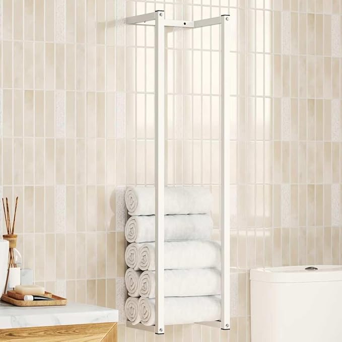 'vidaXL White Towel Rack - Industrial Style Wall-Mounted Steel Bathroom Towel Holder