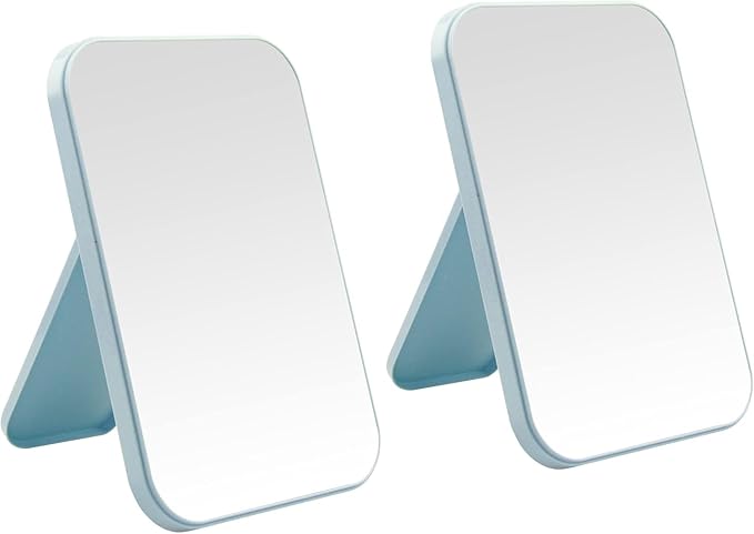 2Pcs Desktop Makeup Mirror, 8-Inch Portable Princess Mirror,Table Desk Wall Hanging Dual-Purpose Square Mirror Blue