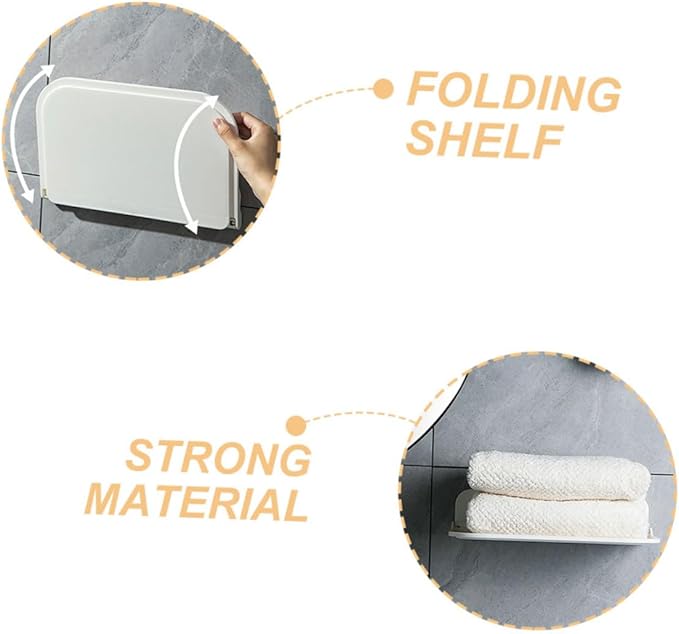 VALICLUD 2pcs Foldable Wall Shelves for Bathroom Space-Saving Storage Rack PP Material Compact Folding Stand Wall Mounted Organizer for Towels Soap Tissue Easy to Clean and Sturdy Design