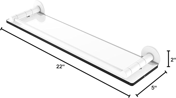 Allied Brass FR-1/22G Fresno Collection 22 Inch Vanity Rail Glass Shelf, Matte White