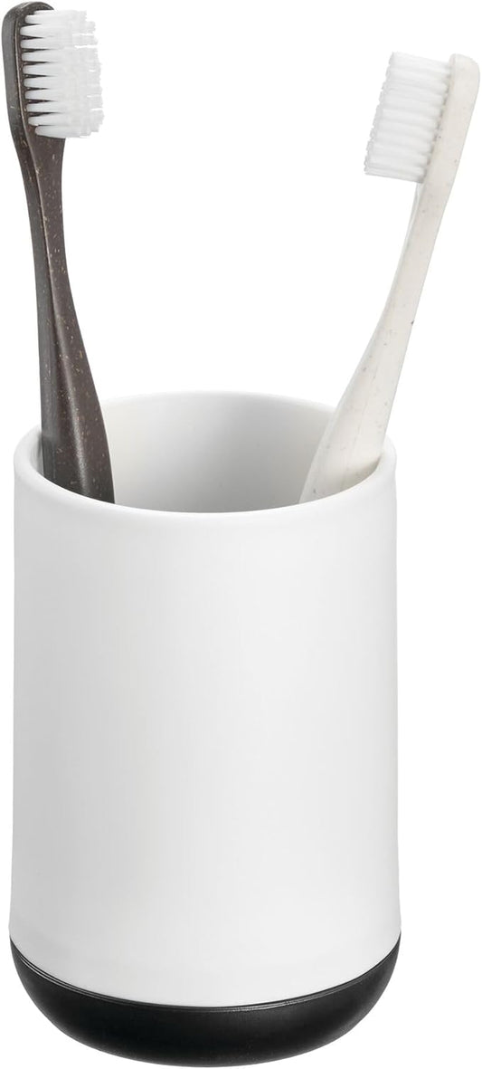 iDesign Toothbrush Holder with 3 Divided Sections for Bathroom or Vanity - Matte White/Matte Black