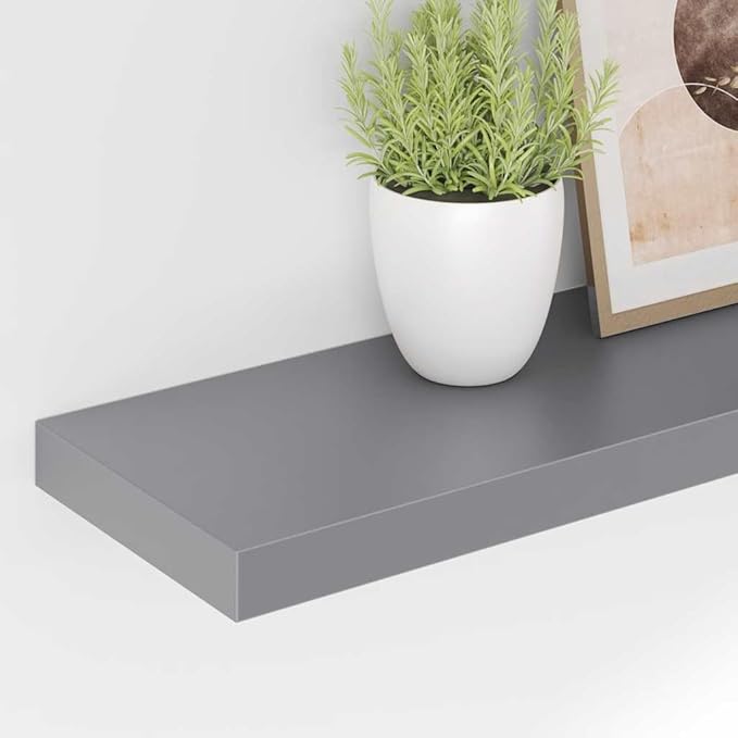 Set of 4 Floating Wall Shelves, 35.4-inch Modern Grey MDF Wood Storage Ledge for Living Room, Bedroom, and Office Decor, Decorative Display Shelves