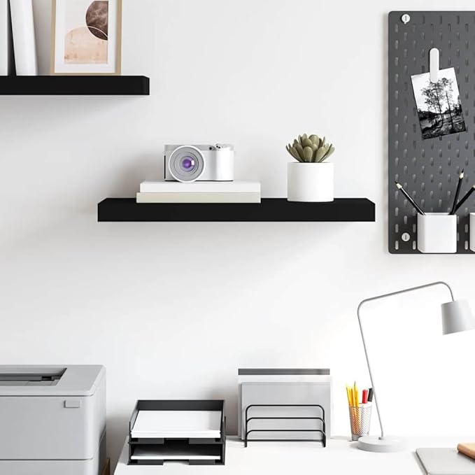 Floating Wall Shelf 23.6 Inch, Modern Black Honeycomb MDF Hanging Storage Shelf for Bedroom, Living Room, and Office Decor, Heavy Duty Wall Mounted Display Shelf