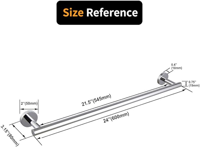SUS 304 Stainless Steel 24-Inch Towel Bar Wall Mounted for Bathroom Modern Style Polished Finish