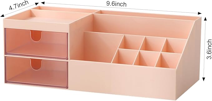 Marknor Makeup Organizer, Vanity/Cosmetic Organizer, Desk Storage Box, Mini Desk Storage for Office Supplies, Bathroom Counter or Dresser, Pink