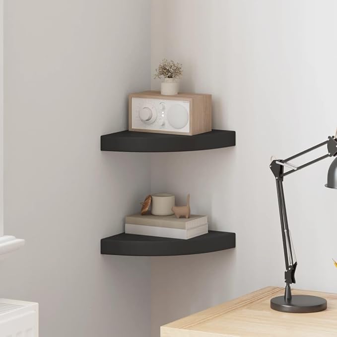 Corner Shelf Set of 2 Floating Shelves for Wall, Matte Black Wall Mounted Corner Storage Organizer for Bedroom, Living Room, Bathroom, 9.8 x 9.8 x 1.5 Inch