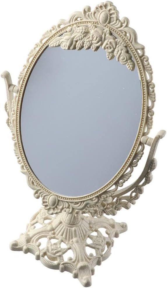 Retro Double Sided Tabletop Makeup Mirror, Oval Swivel Desktop Stand Mirror, 360 Degree Rotation Vintage Two-Sided Makeup Mirror