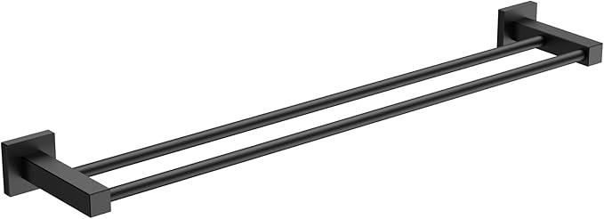 FORIOUS Black Double Towel Bar 24 Inch, Double Towel Racks for Bathroom Wall, Heavy Duty SUS304 Stainless Steel Square Dual Towel Bar Wall Mount, Matte Black