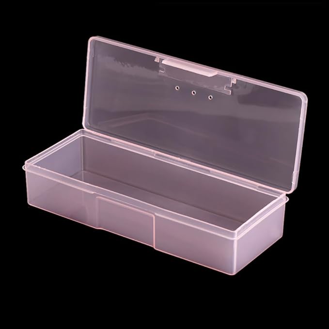 2 Pcs Clear Nail Art Storage Box Manicure Tool Organizer Case Small Plastic Pedicure Box Rectangle Stackable Containers Nail Implement Supplies Cases Makeup Display Cases with Hinged Lids Clear