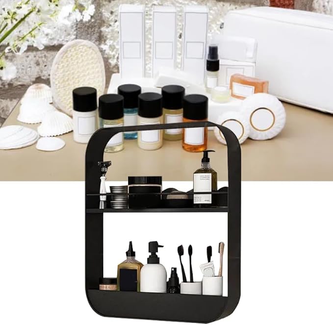 2 Layer Bathroom Wall Shelf, Carbon Steel Large Capacity Floating Shelves Bathroom Bathroom Wall Shelves For Bathroom