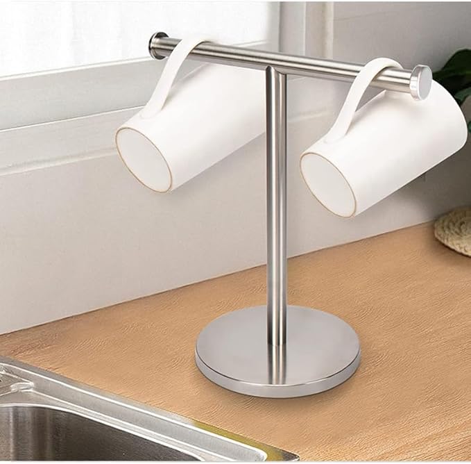 15IN Hand Towel Holder,T-Shape Hand Towel Holder Standing,Stainless Steel Hand Towel Rack for Bathroom Kitchen Countertop,Tower Bar for Kitchen Free Standing Hand Towel Rack (Silver)